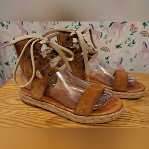 EUC Anthropologie Maypole Tan Suede & Jute Casual Neutral Espadrille Shoe SZ 6